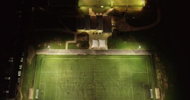 Ομαλή Drone Περάσει Από Μεγάλο Γήπεδο Ποδοσφαίρου Κοιτάζοντας Πάνω Μικρά — Αρχείο Βίντεο