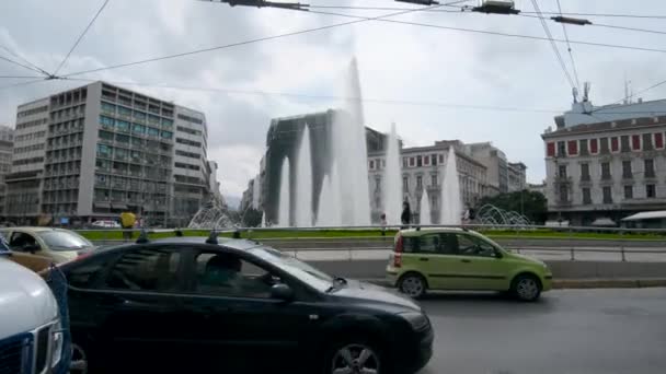 Vue Panoramique Des Transports Des Voitures Sur Place Omonia Place — Video