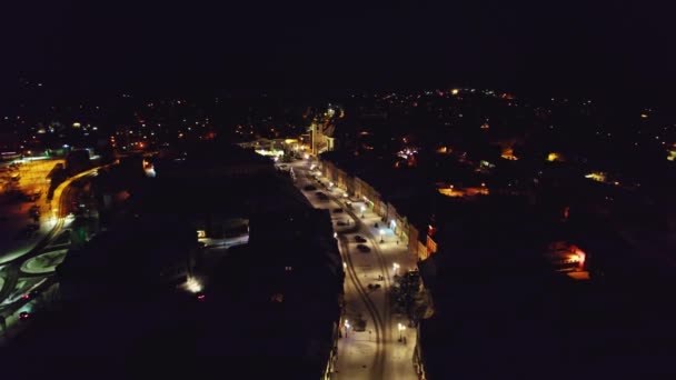 Luchtfoto Van Stad Svitavy Tsjechië Nachts Met Uitzicht Weinig Auto — Stockvideo