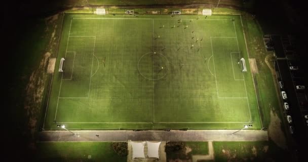 Vista Del Campo Calcio Notte Angolo Gradi Guardando Indietro Gioco — Video Stock