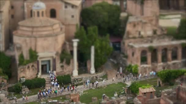 Personas Que Visitan Famoso Templo Del Rómulo Divino Foro Romano — Vídeos de Stock