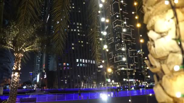 Dubai Vae Weihnachten Und Neujahr Lichter Dekoration Rund Palme Der — Stockvideo