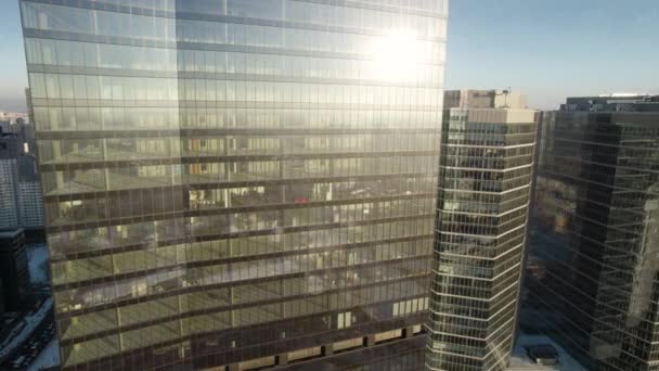 Aerial Orbit Glass Facade Office Building Empty Floors Due Financial — Stock Video