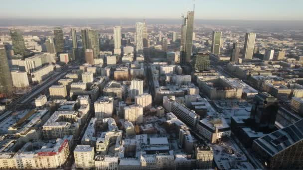 Lanzamiento Aéreo Del Skyline Varsovia Invierno — Vídeos de Stock