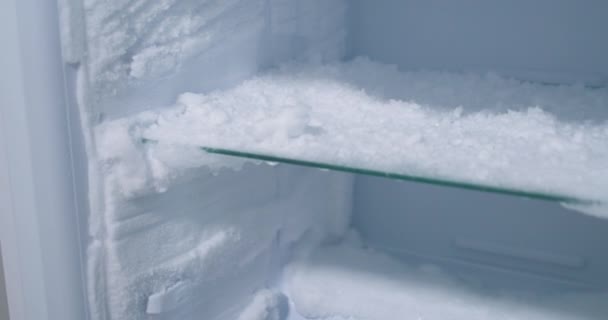 Tabique Vidrio Del Congelador Del Refrigerador Grueso Cubierto Con Hielo — Vídeo de stock