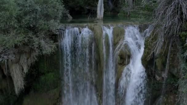 Drone Video Aereo Gru Che Scende Sopra Cascata Manojlovac Sul — Video Stock