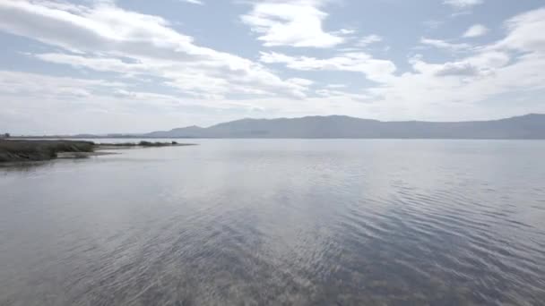Vídeo Com Drone Lago Skadar Albânia Velho Barco Madeira Primeiro — Vídeo de Stock