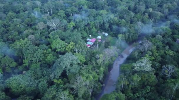 Fiume Con Foresta Pluviale Vicino Iquitos Perù Tiro Aereo Drone — Video Stock