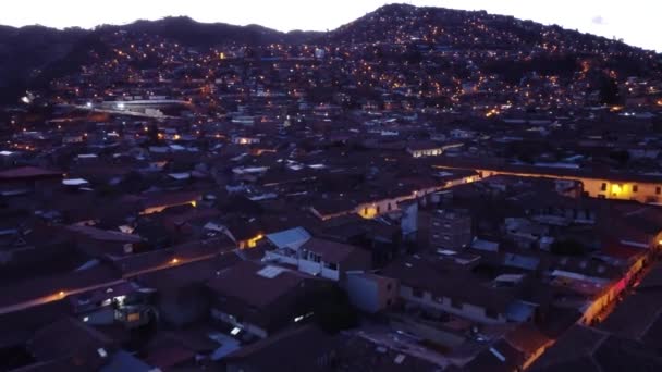 Cusco Cityscape Bij Zonsondergang Peru Zuid Amerika Luchtfoto Drone — Stockvideo
