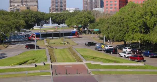 Aérea Ciudad Houston Hermann Park Sam Houston Estatua — Vídeos de Stock