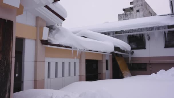 Ijs Sneeuw Bevriezen Japans Gebouw Noord Aomori — Stockvideo