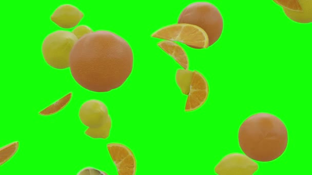 Fallande Citroner Slow Motion Grön Skärm Med Alpha Matt — Stockvideo