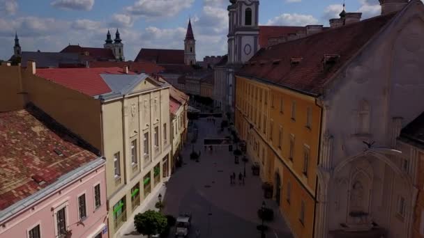 Cinematica Ripresa Aerea Drone Dolly Del Centro Szkesfehrvr Strada Principale — Video Stock