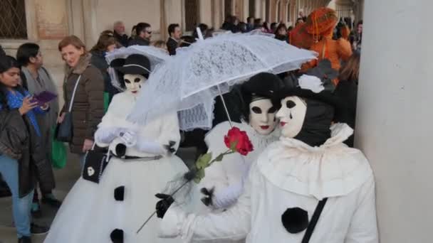 Venedig Italien Februar 2017 Karnevalsmaske Und Kostüme Posieren Auf Dem — Stockvideo