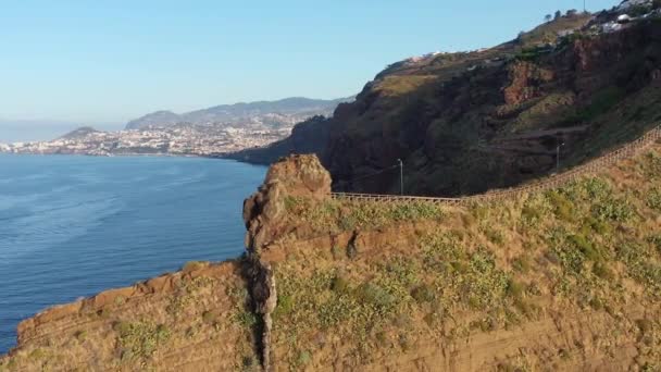 Luchtfoto Van Ponta Garajau Madeira Eiland Portugal Drone Shot Onthulling — Stockvideo