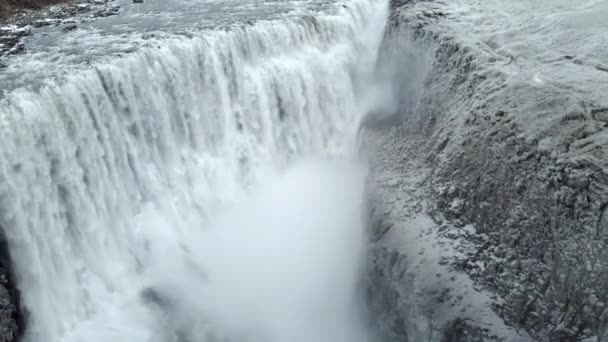 Dettifoss Waterfalls Iceland Northern Europe Winter Snow Ice — Stock Video