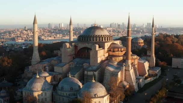 Piękne Muzeum Hagia Sophia Wschodzie Słońca Turcji Zdjęcia Dronów Lotniczych — Wideo stockowe