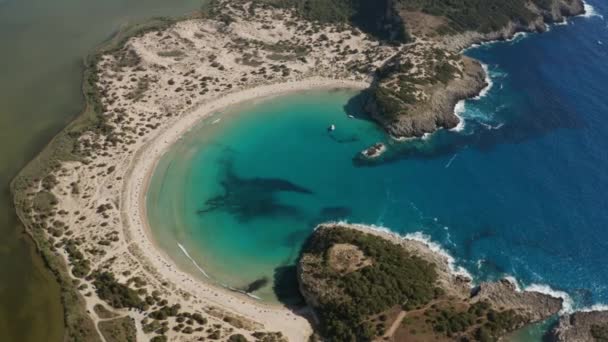 Laguna Escénica Voidokilia Grecia Durante Día Disparo Aéreo Drones — Vídeos de Stock