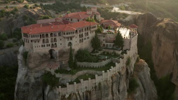 Klasztor Varlaam Słynna Grecka Miejscowość Turystyczna Meteora Grecji Podczas Wschodu — Wideo stockowe