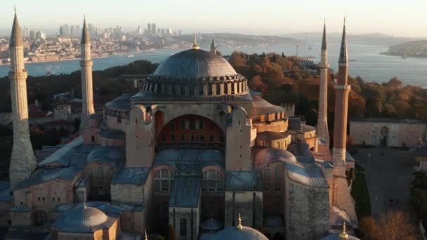 Zicht Hagia Sophia Keizerlijke Moskee Een Museum Istanbul Turkije Drone — Stockvideo