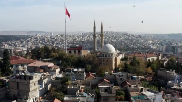 Stormo Uccelli Che Sventola Ovr Centro Storico Gaziantep Con Turktepe — Video Stock