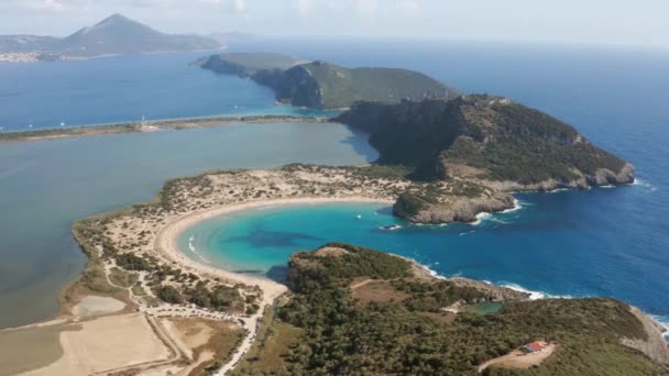 Playa Voidokilia Con Tira Semicircular Las Dunas Arena Messinia Grecia — Vídeos de Stock