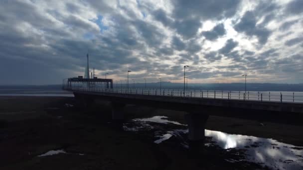 Mersey Gateway Most Wiszący Kabel Odbicia Wschodu Słońca Rzece Punkt — Wideo stockowe