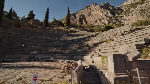 Delphi Das Bis Teatro Bei Sonnenuntergang — Stockvideo