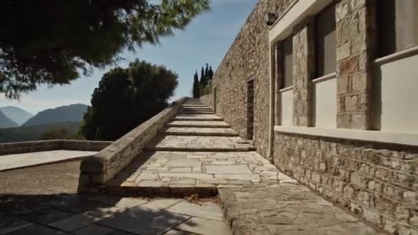 Scale Oltre Museo Antica Posizione Greca Alla Luce Del Sole — Video Stock