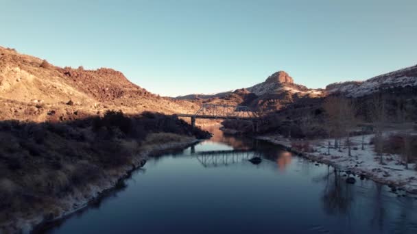 Tembakan Drone Dari Matahari Terbit Sungai Rio Grande New Mexico — Stok Video