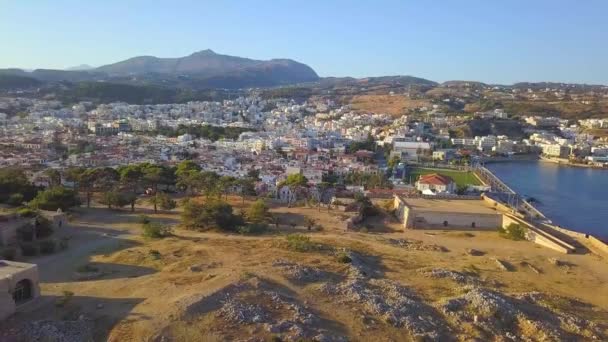 Flug Über Die Festung Rethymno Zum Alten Hafen Auf Kreta — Stockvideo