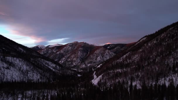 Sunset Drone View Storm Clouds Mountain Peak Golden Hour — Stock Video