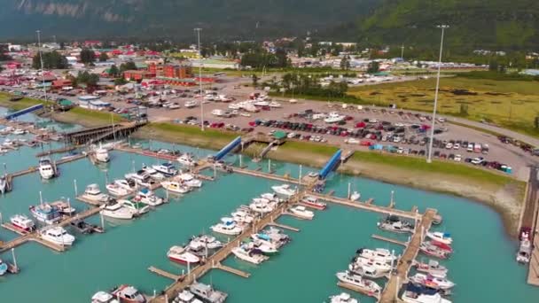 Drone Video Boats Ships Valdez Harbor Valdez Alaska Sunny Summer — стокове відео