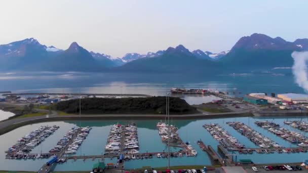 Drone Video Van Valdez Commercial Boat Harbor Valdez Alaska Tijdens — Stockvideo