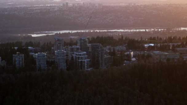 Simon Fraser University Campus Burnaby Paysage Coucher Soleil Aérien — Video