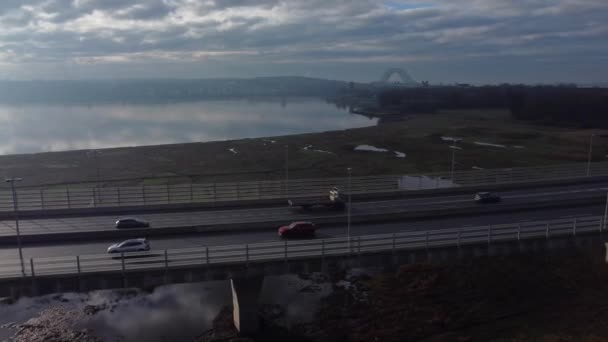 Міст Підвіски Канатної Підвіски Mersey Gateway Відзеркаленням Сходу Сонця Річковій — стокове відео
