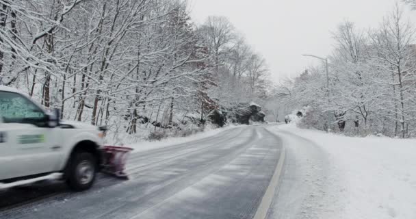 Snow Plows Run Hill Central Park New York City Durante — Video Stock