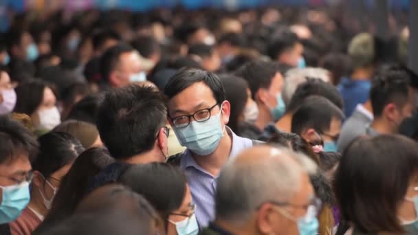 People Wearing Facial Masks Seen Waiting Rush Hour Subway Train — Stock Video