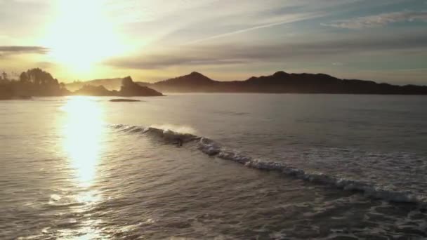 Dwóch Surferów Złapać Wczesny Wschód Słońca Surf Tofino Kolumbii Brytyjskiej — Wideo stockowe