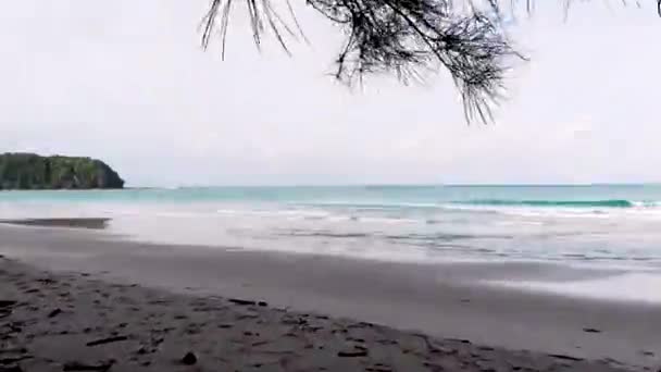 前锋飞行员在巴旺贾迈勒海滩被射中 紧邻婆罗洲的尖端 飞进树间 透露海浪拍打沙滩的真相 Kudat 马来西亚婆罗洲 — 图库视频影像