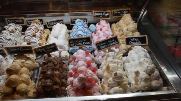 Ice Cream Counter Showcase Różnych Odmian Lodów — Wideo stockowe