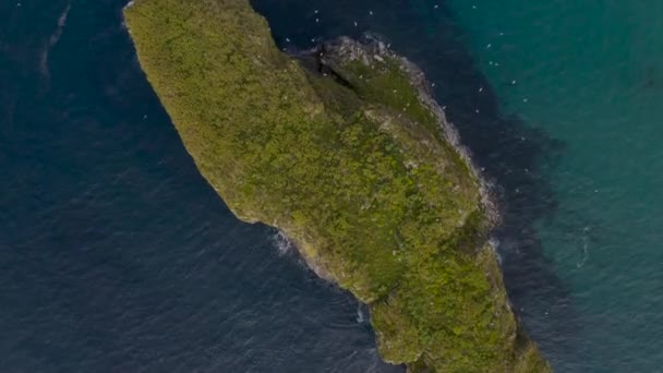 Increíble Vista Aérea Sobre Isla Costera Castro Ballota Asturias España — Vídeo de stock