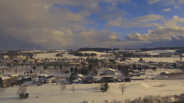 Śnieg Pokrył Okoppe Hokkaido Lotnicza Dolly Odeszła Ustalanie Ujęcia — Wideo stockowe