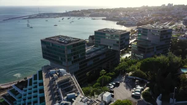 Aerial View Estoril Sol Residence Coastline Lisbon Circling Drone Shot — Stock Video