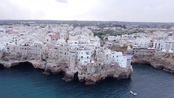 Beautiful Coast City Polignano Mare Italy Aerial — Stock Video