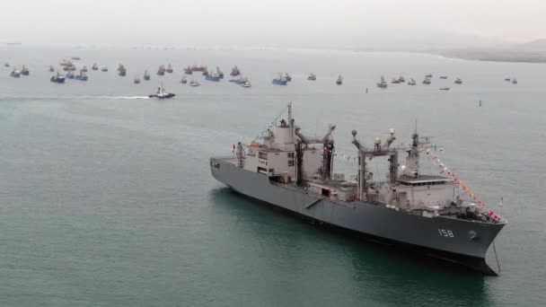Bap Tacna Arl 158 Callao Hamnen Peru Med Flotta Båtar — Stockvideo