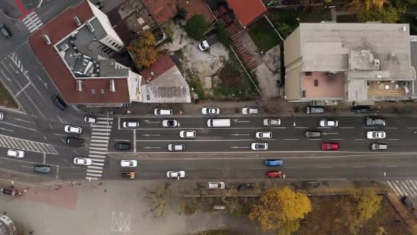 Letecký Špičkový Snímek Automobilové Dopravy Křižovatce Racianske Myto Bratislavě — Stock video