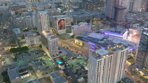 Downtown Los Angeles Cityscape Sunset Hours Flyby Aerial Shot Amazing — Stock Video