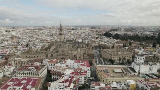 Main Facade Seville Cathedral Sprawling Charming Cityscape Aerial View — Stock Video