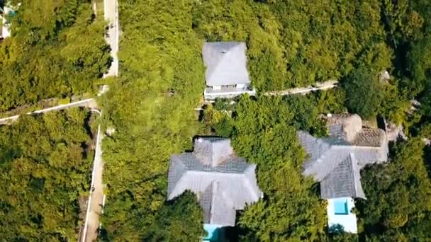 Amacing Slowly Tilt Reveal Drone Shot Luxury Pool Villa Jungle — Αρχείο Βίντεο